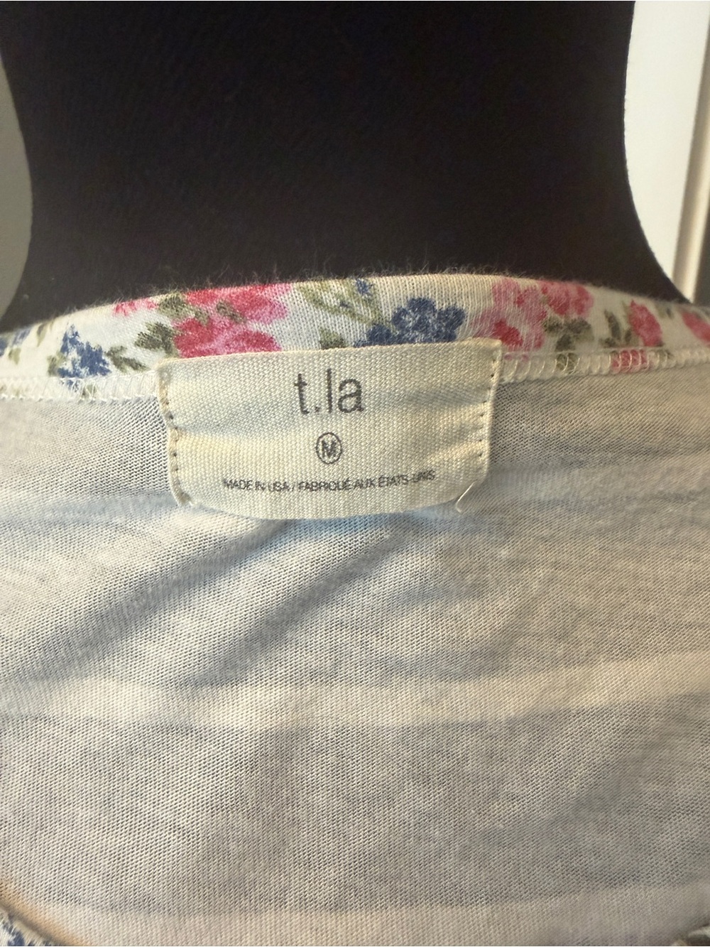 Anthropologie Navy & White Striped Tee with Floral Trim - Picture 2 of 6